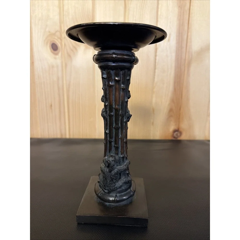 Vintage Pier One Dark Brown Resin Monkeys Candle Stick Holder 9 Inch